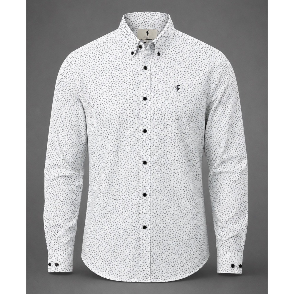 Father Sons Shirt Men XXL Stretch Slim Fit Cotton Floral Button Down White Navy